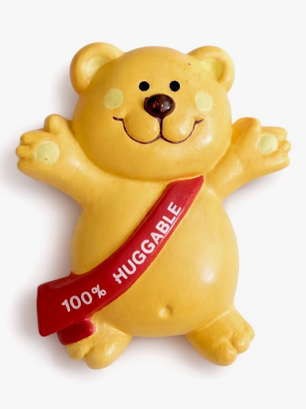 Vintage Russ Teddy Bear Pin Brooch 100% Huggable Red Sash Hard Plastic